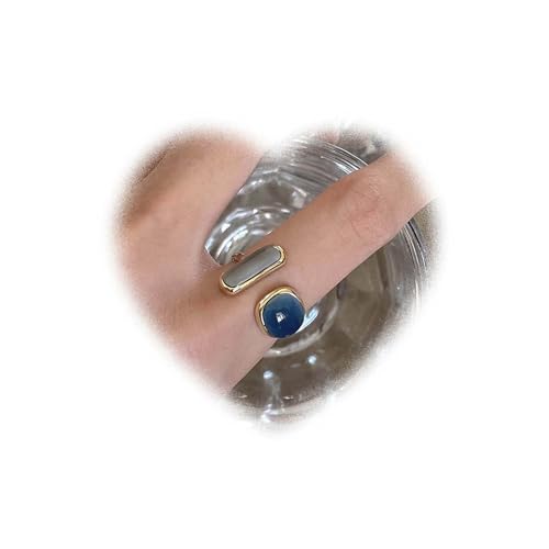 W WEILIRIAN Vintage Blauer Emaille Ring für Mädchen Blauer Knuckle Ring Minimal Stapelring Boho Finger Ring Emaille Offener Ring Einstellbarer Ring Schmuck für Frauen Geschenke (Blau) von W WEILIRIAN