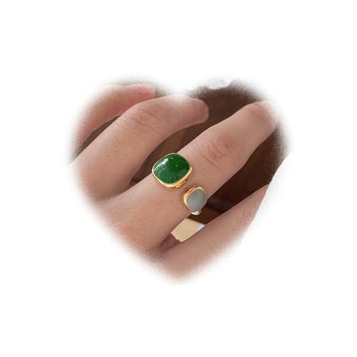 W WEILIRIAN Vintage Grüner Emaille Ring für Mädchen - Edelstein Knuckle Minimal Stapelring - Boho Finger Schmuck - Offener Einstellbarer Ring für Frauen Geschenke (Grün) von W WEILIRIAN