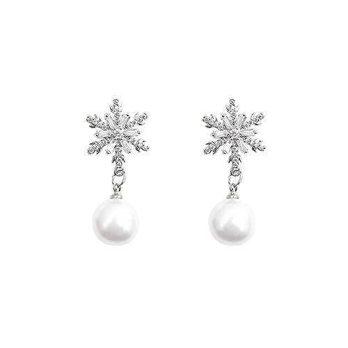 W WEILIRIAN Vintage Kristall Schneeflocke Ohrringe Perle baumeln Ohrringe Silber Strass Blume Ohrringe Perlen Hochzeit Ohrringe Schmuck für Frauen und Mädchen von W WEILIRIAN