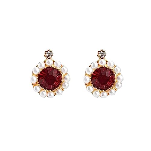 W WEILIRIAN Vintage Rot Kristall Ohrringe Zirkon Perle Ohrringe Strass Ohrringe Pave mit Zirkon Ohrstecker Minimal Kristall Ohrringe Damen Mädchen Geschenke von W WEILIRIAN