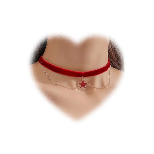 Weihnachts Samt Halskette mehrlagige Stern Anhänger Halskette Rot Samt Halskette Wildleder Kordel Halskette Halsband Party Festival Halskette Schmuck für Frauen Mädchen Weihnachtsgeschenke (Rot) von W WEILIRIAN