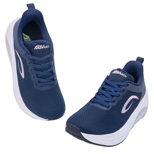 W WINBET Weite Zehenbox Damen-Wanderschuhe mit Fußgewölbeunterstützung, orthopädische Plantarfasziitis, Tennis-Sneaker, Größe 39-45, Marineblau / Rosa, 38.5 EU Weit von W WINBET
