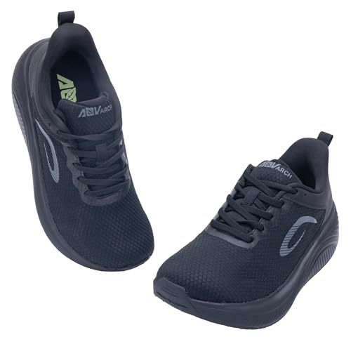 W WINBET Weite Zehenbox Damen-Wanderschuhe mit Fußgewölbeunterstützung, orthopädische Plantarfasziitis, Tennis-Sneaker, Größe 39-45, Schwarz, 38 EU Weit von W WINBET