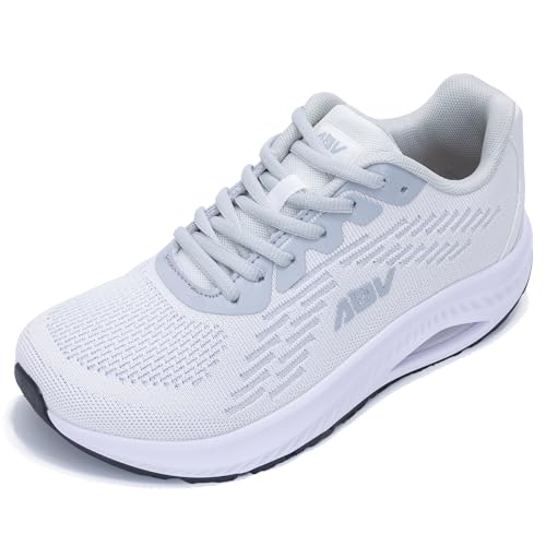 Weite Zehenbox-Schuhe für Damen, mit Fußgewölbeunterstützung, Wanderschuhe, orthopädische Plantarfasziitis, Tennis-Sneaker, Weißgrau, 37.5 EU Weit von W WINBET
