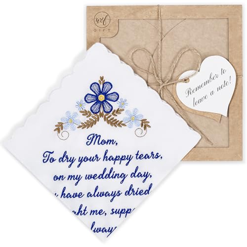 W&F GIFT Besticktes Hochzeits-Taschentuch – Mama, Papa, neue Mutter, neuer Vater und Oma, 1 x Mutter (blau), 6" x 6" von W&F GIFT