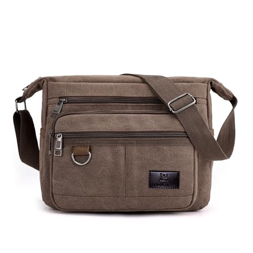 W&G traveler Canvas Umhängetasche, Crossbody Messenger Bag, Laptop Kamera Sling Satchel Tasche, passen 13.3 Zoll Macbook Pro Air, 12.9 Zoll iPad Pro, braun von W&G traveler