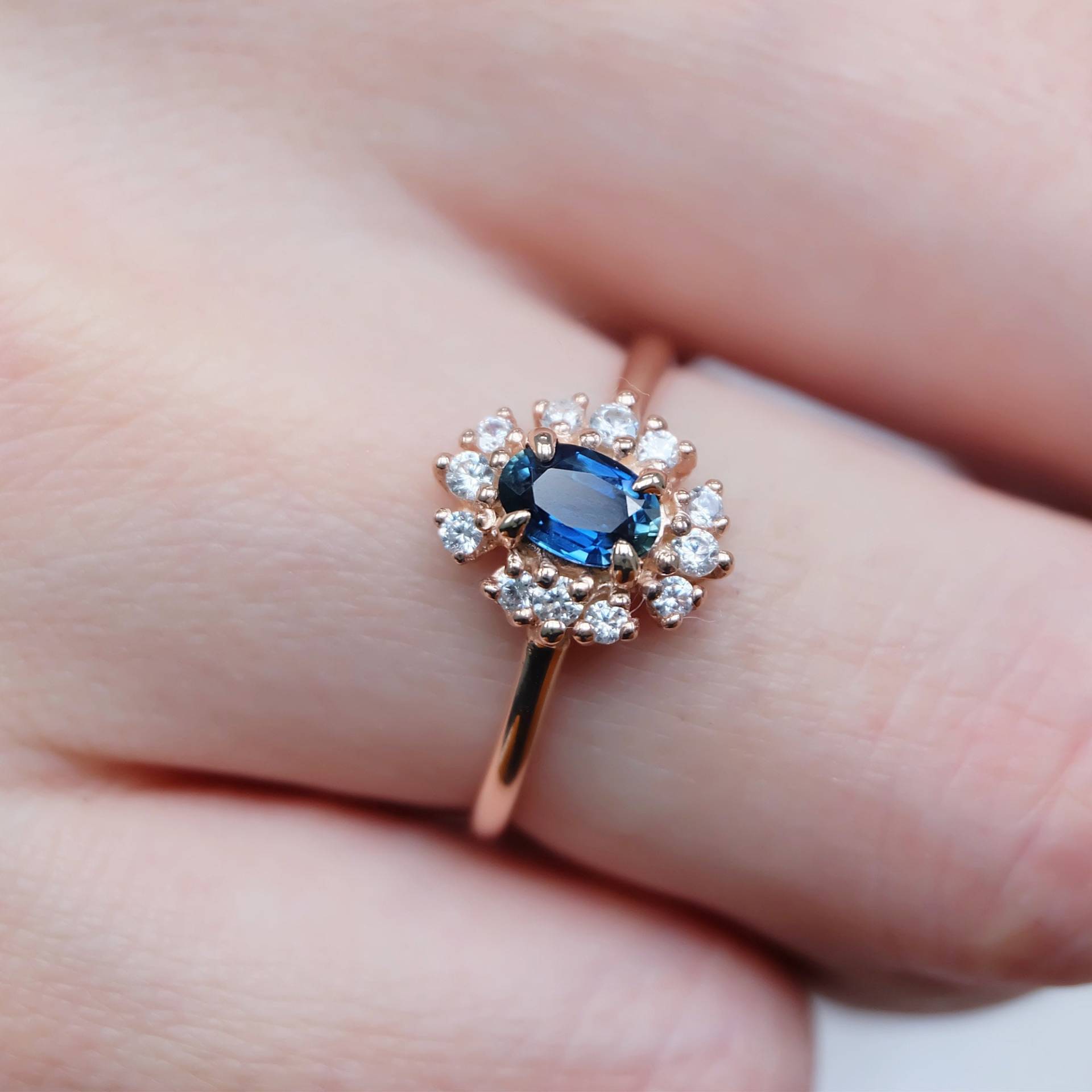 Natürlicher Saphir Ring, 14K Gold Vintage Saphir, Art Deco Verlobungsring, September Geburtstag, Diamant Ring von W2NJewelry