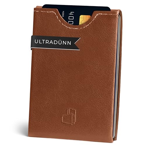 W4LLET® Kartenetui, Glattleder Braun | Echtleder, Premium RFID Schutz | Handgefertigt in Deutschland | Ultra dünn, Slim Wallet von W4LLET