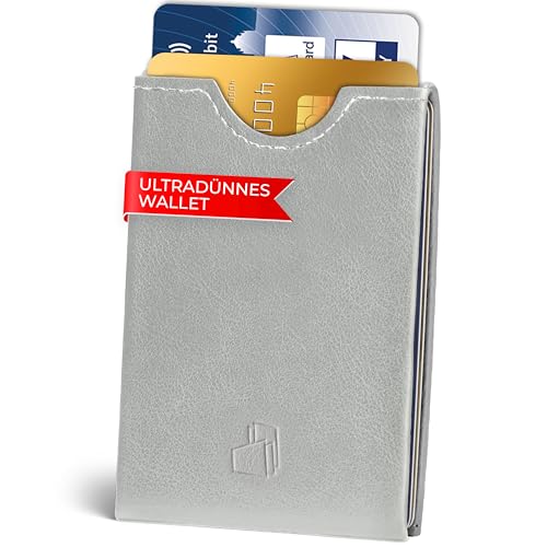 W4LLET® Kartenetui, Glattleder Grau | Echtleder, Premium RFID Schutz | Handgefertigt in Deutschland | Ultra dünn, Slim Wallet von W4LLET