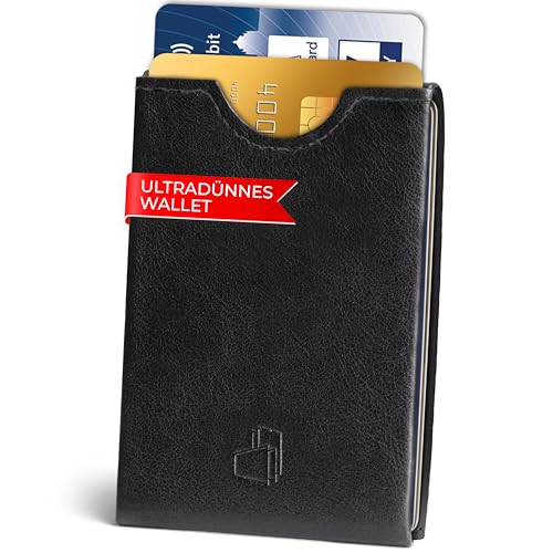W4LLET® Kartenetui, Glattleder Schwarz | Echtleder, Premium RFID Schutz | Handgefertigt in Deutschland | Ultra dünn, Slim Wallet von W4LLET