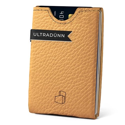 W4LLET® Kartenetui, Strukturleder Caramel | Echtleder, Premium RFID Schutz | Handgefertigt in Deutschland | Ultra dünn, Slim Wallet von W4LLET
