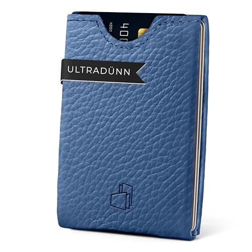 W4LLET® Kartenetui, Strukturleder Blau | Echtleder, Premium RFID Schutz | Handgefertigt in Deutschland | Ultra dünn, Slim Wallet von W4LLET