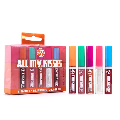 W7 All My Kisses Lip Gloss Geschenkset – 5er Thick Drip Collection – Hydrating Lip Care Minis von W7