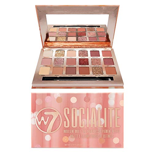 W7 Socialite Gepresste Pigmentpalette – 18 rosa nude Farben – makelloses, langanhaltendes glamouröses Make-up von W7