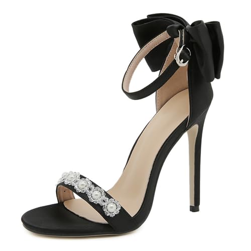 WAATRBV 11,5 CM Sexy Bogen Große Größe Sandalen für Frauen Stiletto Strass Schnalle Strap Super High Heels,Schwarz,35 EU von WAATRBV