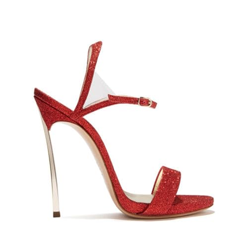 WAATRBV 12CM/ 4.72IN Einteilige Offene Zehe Sexy Hochhackige Schuhe für Damen bei Banketten mit Stiletto Sandalen,Rot,39 EU von WAATRBV