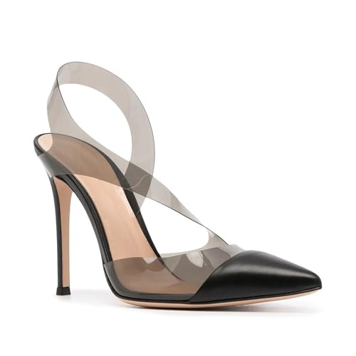 WAATRBV 12CM Frauen Spitz Toe Transparent Pump High Heels Knöchelriemen Hochzeit Backless Kleid Sandalen,Schwarz,41 EU von WAATRBV