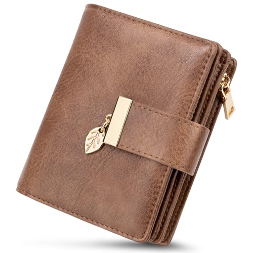 WACCET Geldbörse Damen Klein, Portemonnaie Damen RFID Blockierung PU Leder Große Kapazität Geldbeutel Frauen mit 14 Kartenfächer und Reißverschluss Münzfach von WACCET