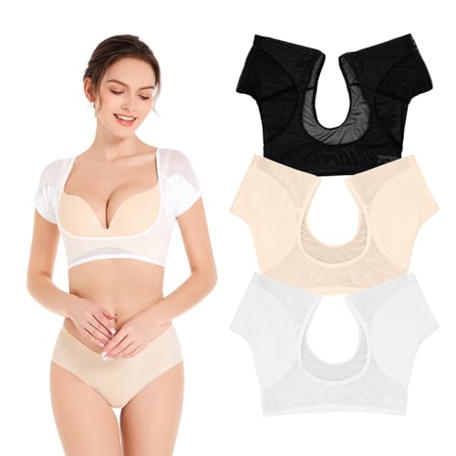 WACH AUF 3 Stück Underarm Pads Vest Sweat Pads Cotton Absorbent Sweat Pads Breathable Integrated Spitze Damen Against Sweat Spaghettiträger Protection Against Sweat Stains Sexy(Schwarz,Weiß,Beige) S von WACH AUF