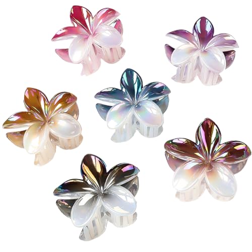 WACHLL Blumen-Haarklammern, 6 Stück, für dickes Haar, starker Halt, rutschfest, hawaiianisch, niedlich, große Perlglanz-Haarspangen, Bananen-Clip für dünnes Haar, Haar-Accessoires für Frauen und von WACHLL