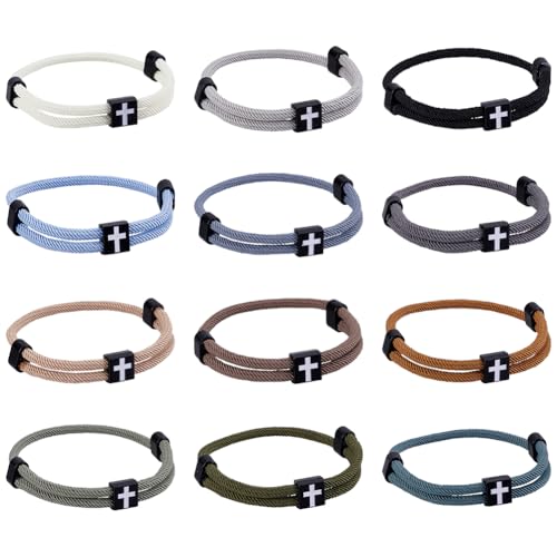 WADORN 12 Farben Kreuzarmband Für Männer Frauen Verstellbar Christlicher Schmuck Religiöses Seil Jesus WWJD Gott Armband Handgefertigt Gewebte Schnur Für Kirchliche Geschenke Thanksgiving Spirituelle von WADORN