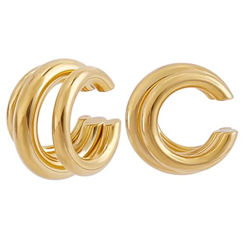 WADORN 18K Vergoldeter Ohrring Für Damen Ohrmanschette Nicht Durchbohrte Ohren Trendiger Klobiger Ring Ohrmanschette Dicke Offene Creolen Für Frauen Knorpelclip Manschettenohrringe Schmuck Golden von WADORN
