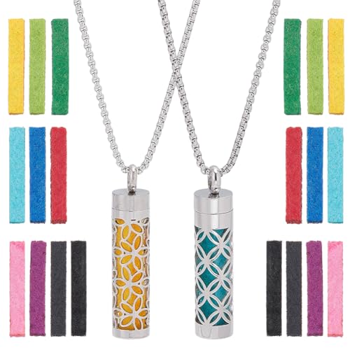 WADORN 2 Stile Halskette Mit Diffusor Für Ätherische Öle, Aromatherapie Aroma Medaillon Anhänger Mit 20 Stück Nachfüllpads Duft Halskette Aus Edelstahl Charms Für Männer Frauen Geburtstagsgeschenk von WADORN