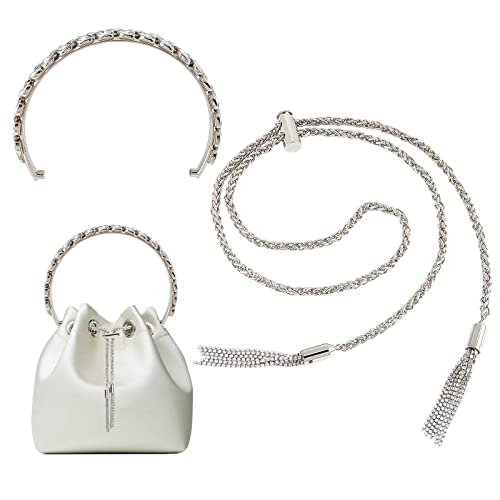 WADORN 2 Stile Strass Bucket Bag Kettengriffe, Kristall Clutch Abendtasche Top Griff Frauen Bling Glitter Geldbörse Metall Kordelzug Kette mit Quaste Luxus Glänzend Hochzeit Party Handtasche Wristlet von WADORN