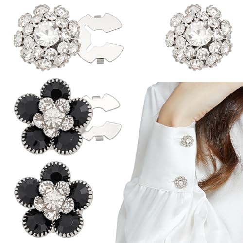 WADORN 2 Stile Strass Knopfabdeckungen Messing Blume Kristall Manschettenknöpfe Strass Manschettenknöpfe Hochzeit Hemden Jeans Runde Knopfabdeckungen für Hochzeit Party Jahrestag Geburtstag DIY von WADORN