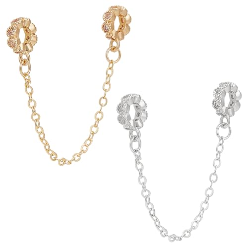 WADORN 2 Stück Sicherheitsketten Charm Goldener Splitter Anhänger Mit Mikropflaster Zirkonia Für Frauen Halsketten Armbänder Geburtstag Muttertag Valentinstag Geschenke DIY Dekoration von WADORN