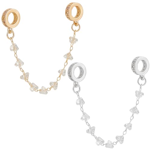 WADORN 2 Stück Sicherheitsketten Charm Goldsplitter Baumelnde Anhänger Mit Herz Klaren Kristallperlen Für Frauen Halsketten Armbänder Geburtstag Muttertag Valentinstag Geschenke DIY Dekoration von WADORN