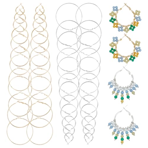 WADORN 24 Paar 12 Größen Silber Und Gold Creolen Für Damen, 2 Farben Legierung Perlen Runde Ohrringe Leichte 20-75mm Offene Perlen Hoop Set Für DIY Handwerk Schmuck Machen von WADORN