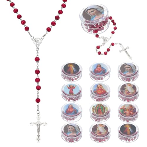 WADORN 24 Stück Rosenkranz Halskette Aus Holz, Katholische Geschenke Mit Sandelholzduft Schamottestein Kreuz Rosarios Catolicos Großpackung Für Taufe Gastgeschenke Gebet Weihnachten Ostern Religiöse von WADORN