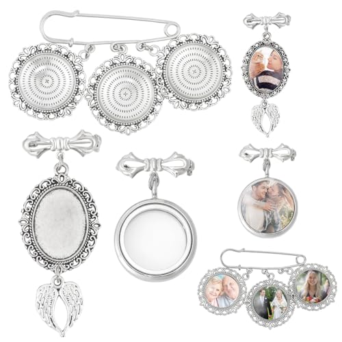 WADORN 3 Set Herstellung Foto Anhängern Für Hochzeitssträuße, Ovaler Rahmen Gedenkbild DIY Anstecknadel Brosche Abschlussfeier Charm Sicherheitsnadel Erinnerungsbrosche Mit Glas Cabochon Für Hochzeit von WADORN