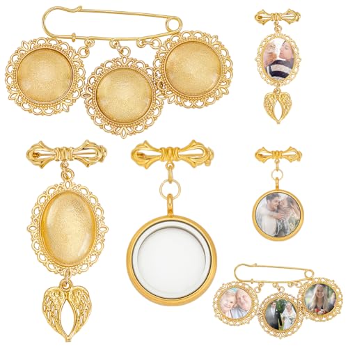 WADORN 3 Set Hochzeitsstrauß Foto Anhänger, DIY Anstecknadel Broschen Set Erinnerungsmedaillon Anhänger Braut Charm Ovaler Runder Glas Cabochon Bilderrahmen Mit Anhänger Für DIY Brosche von WADORN