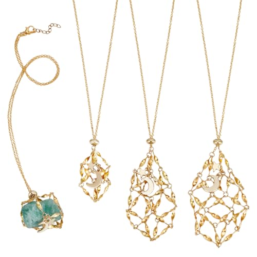 WADORN 3 Stil 18K Vergoldeter Kristallkäfig Halskettenhalter, Leerer Steinkristallhalter Aus Messing Ersatz Edelstein Halskettenständer Mit Verstellbarer Länge Für Selbstgemachten Schmuck, Golden von WADORN