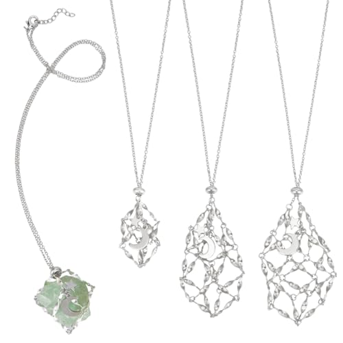 WADORN 3 Stil Kristallkäfig Halskettenhalter, Leerer Steinkristallhalter Aus Messing Ersatz Edelstein Halskettenständer Mit Verstellbarer Länge Für Damen Herren DIY Schmuckhandwerk, Platin Farbe von WADORN