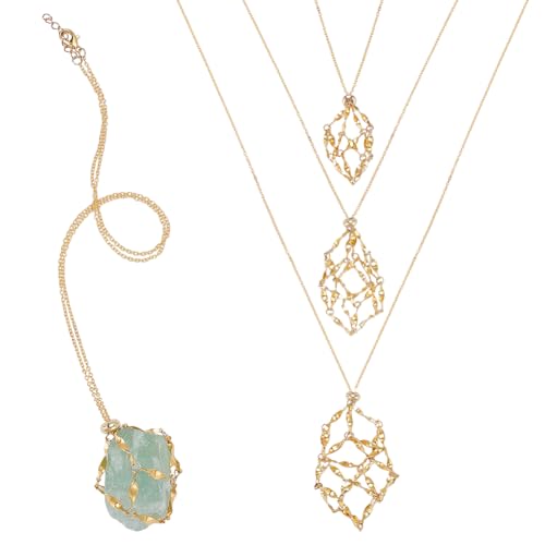 WADORN 3 Stück Kristallhalter Halskette Messing Steinkäfig Schmuck Verstellbar Leerer Stein Anhängerhalter Halskette Natürlicher Edelstein Schmuck Valentinstagsgeschenk Für Frauen Schmuckherstellungs von WADORN