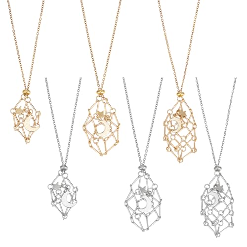 WADORN 6 Stil Edelstahl Kristall Käfig Halskette Halter, Goldener Platin Leerstein Kristallhalter Ersatz Edelstein Halskettenständer Mit Verstellbarer Länge von WADORN