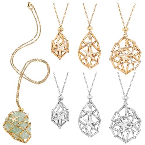WADORN 6 Stück 3 Größen Kristallkäfig Anhängerhalter, 2 Farbe 304 Edelstahl Verstellbar Geflochten Leer Makramee Beutel Halter Halskette Stein Metall Anhänger Kette Für Frauen Schmuckherstellung von WADORN