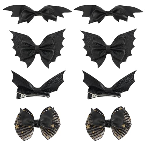 WADORN 8 Stück Haarspangen Mit Halloween Fledermaus, 4 Stile Schleife Haarspangen Mit Halloween Für Damen Und Herren Halloween Haarspange Mit Schleife Aus Kunstleder Für Halloween Party Zubehör von WADORN