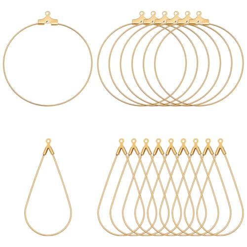 WADORN 90 Stück 2 Stilen Creolen Befunde, Messing Offene Perlen Ohrringe Zubehör Tropfenförmig Rund Hoop Offener Kreis Finden Komponente Für DIY Schmuck Handwerk Frauen Geschenke von WADORN