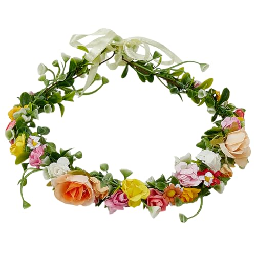 WADORN Blumenkronen Stirnband Blätterrankenkranz Boho Haarband Bezauberndes Feen Blumen Kopfstück Hochzeit Brautschmuck Süßes Handgefertigtes Haar Accessoire Für Urlaub Party Festival Cosplay Kostüm von WADORN