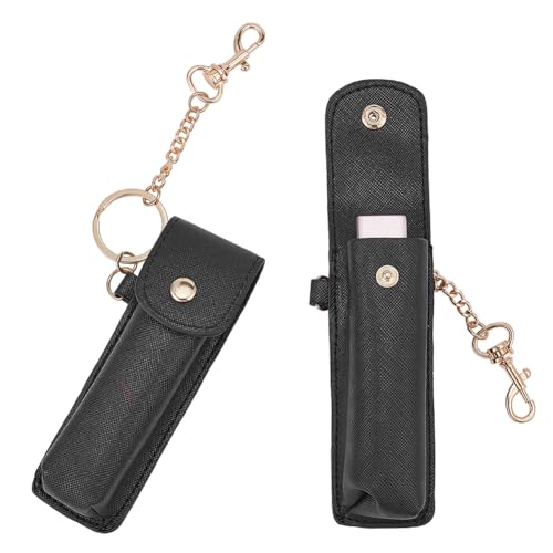 WADORN Chapstick-Schlüsselanhängerhalter aus PU-Leder, schwarz, Leder-Lippenbalsam-Halter mit Schlüsselanhänger, Lippenbalsam-Hülle, tragbar, Clip-on-Lipgloss-Halter, Tasche, Geschenk für Frauen, von WADORN