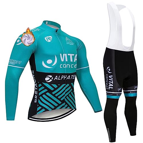 Radtrikot Set Winter Herren Langarm Fahrradtrikot + Fahrradbekleidung 3D Gepolsterte Hosen Thermo Radsport Anzüge von WADRI