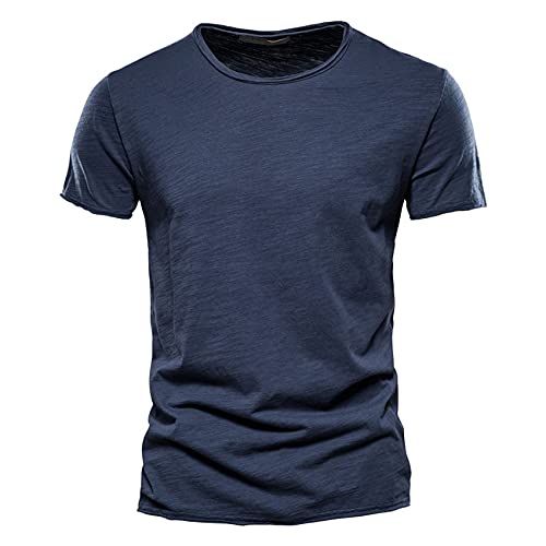 QualitäT Baumwolle MäNner T-Shirt V-Ausschnitt Mode Design Slim Fit Soild T-Shirts MäNnliche Tops Tees Kurzarm T-Shirt FüR MäNner von WAEKQIANG