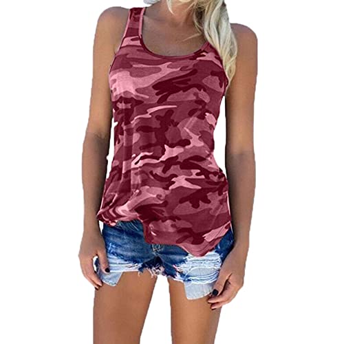 Sommer Frauen Print Top Fashion Frauen Casual Camouflage Tank Top äRmellos O-Ausschnitt Schlanke T-Shirts von WAEKQIANG