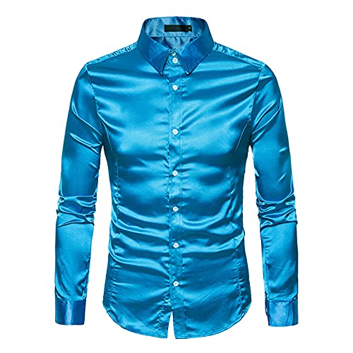 WAEKQIANG Hemd Herren Satin Glatt Herren Reine Farbe Smokinghemd Herren Formelle Kleidung Hemd Langarm Knopfkragen LäSsiges Businesshemd Herren LäSsig Slim Fit GläNzendes Hemd von WAEKQIANG