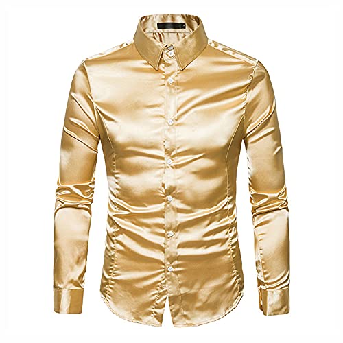 WAEKQIANG Hemd Herren Satin Glatt Herren Reine Farbe Smokinghemd Herren Formelle Kleidung Hemd Langarm Knopfkragen LäSsiges Businesshemd Herren LäSsig Slim Fit GläNzendes Hemd von WAEKQIANG