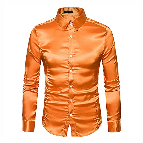 WAEKQIANG Hemd Herren Satin Glatt Herren Reine Farbe Smokinghemd Herren Formelle Kleidung Hemd Langarm Knopfkragen LäSsiges Businesshemd Herren LäSsig Slim Fit GläNzendes Hemd von WAEKQIANG